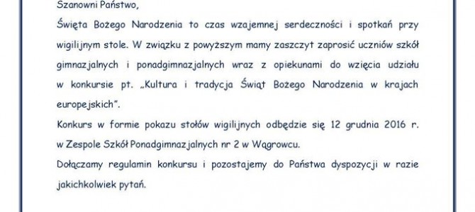 Konkurs – „Kultura i tradycja Świąt Bożego Narodzenia w krajach europejskich”